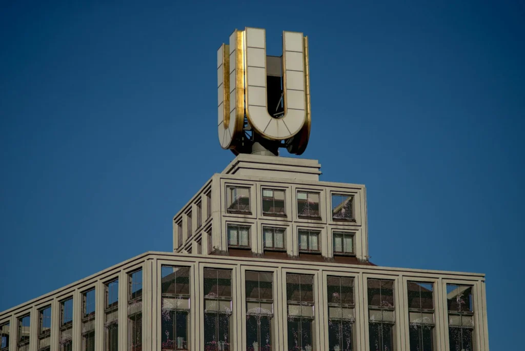 The iconic Dortmund U-Tower in Germany stands tall under a clear blue sky, highlighting its unique architecture.